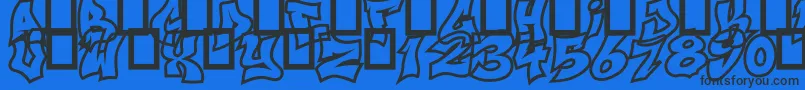 NextUps-Schriftart – Schwarze Schriften auf blauem Hintergrund