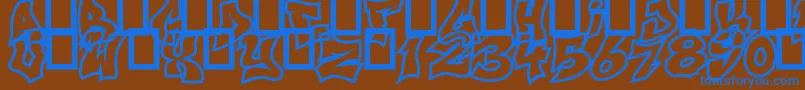 フォントNextUps – 茶色の背景に青い文字