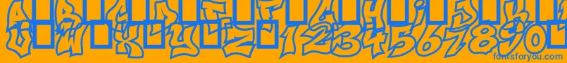 NextUps-Schriftart – Blaue Schriften auf orangefarbenem Hintergrund