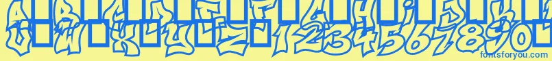 NextUps-Schriftart – Blaue Schriften auf gelbem Hintergrund