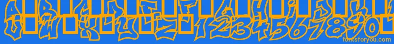 NextUps-Schriftart – Orangefarbene Schriften auf blauem Hintergrund