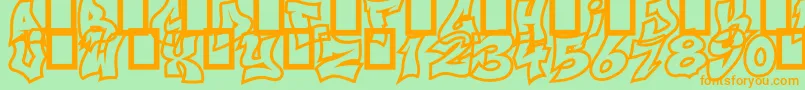 NextUps-Schriftart – Orangefarbene Schriften auf grünem Hintergrund