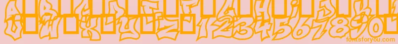 NextUps-Schriftart – Orangefarbene Schriften auf rosa Hintergrund