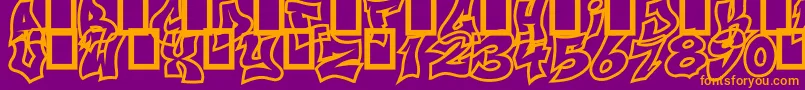 NextUps-fontti – oranssit fontit violetilla taustalla