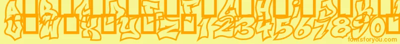 フォントNextUps – オレンジの文字が黄色の背景にあります。