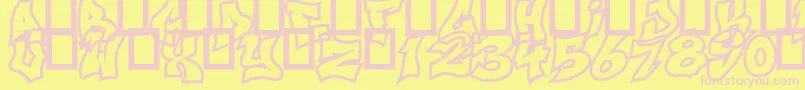 NextUps-fontti – vaaleanpunaiset fontit keltaisella taustalla