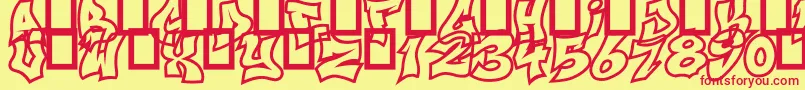 NextUps-Schriftart – Rote Schriften auf gelbem Hintergrund