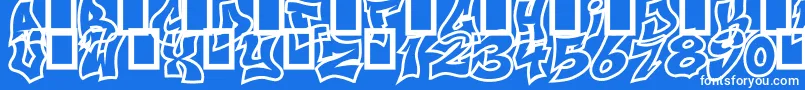 NextUps-Schriftart – Weiße Schriften auf blauem Hintergrund