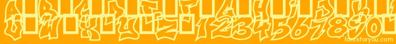 NextUps-fontti – keltaiset fontit oranssilla taustalla