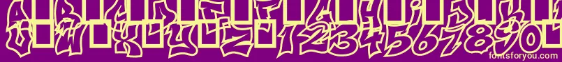 NextUps-Schriftart – Gelbe Schriften auf violettem Hintergrund