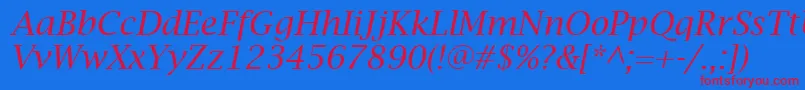 LucidaBrightItalic Font – Red Fonts on Blue Background