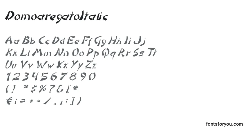 Schriftart DomoaregatoItalic – Alphabet, Zahlen, spezielle Symbole
