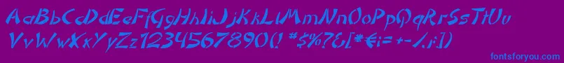 DomoaregatoItalic-Schriftart – Blaue Schriften auf violettem Hintergrund