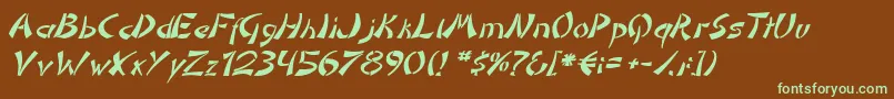フォントDomoaregatoItalic – 緑色の文字が茶色の背景にあります。