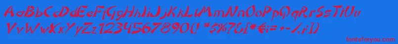 DomoaregatoItalic-Schriftart – Rote Schriften auf blauem Hintergrund