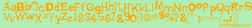 フォントRhodaDendron – オレンジの文字が緑の背景にあります。
