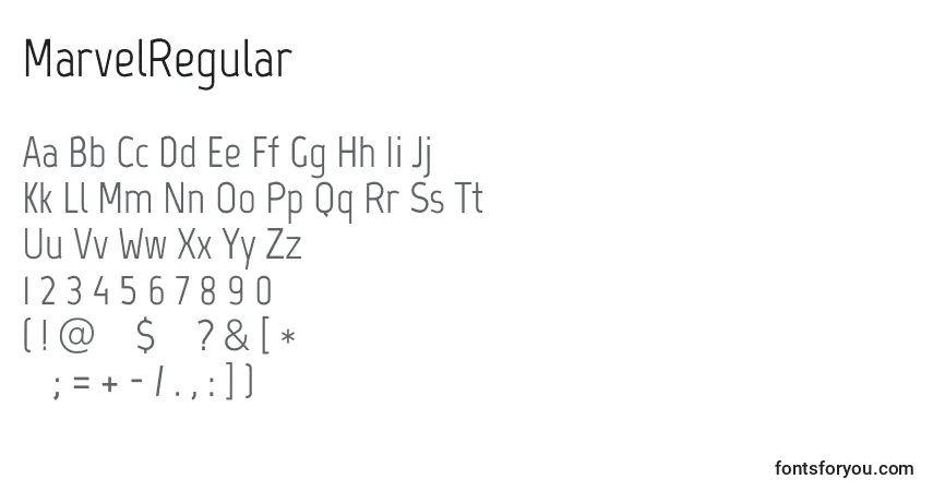 Schriftart MarvelRegular – Alphabet, Zahlen, spezielle Symbole