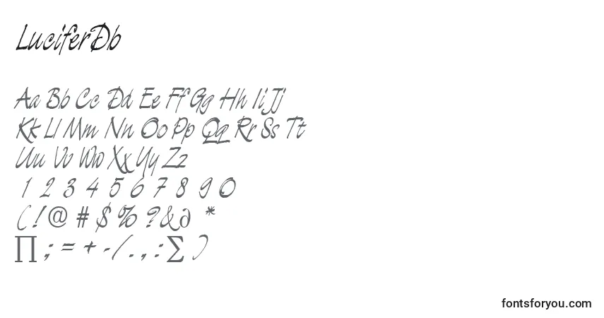 Czcionka LuciferDb – alfabet, cyfry, specjalne znaki