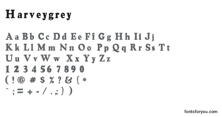 A fonte Harveygrey – alfabeto, números, caracteres especiais