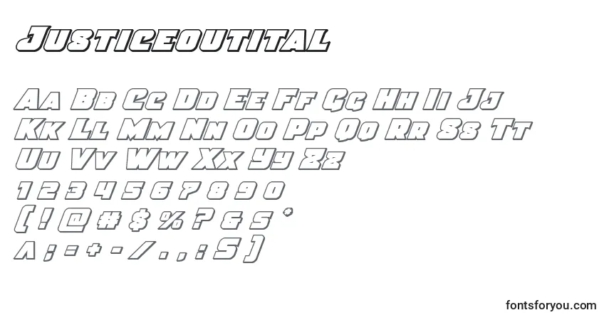 Schriftart Justiceoutital – Alphabet, Zahlen, spezielle Symbole