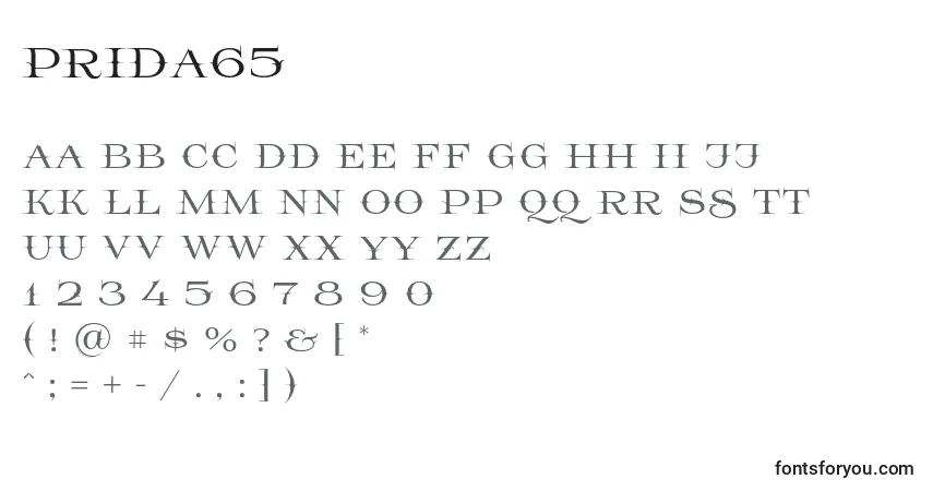 A fonte Prida65 – alfabeto, números, caracteres especiais