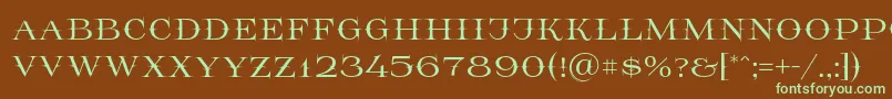 フォントPrida65 – 緑色の文字が茶色の背景にあります。