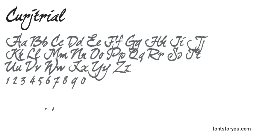 Czcionka Curjtrial – alfabet, cyfry, specjalne znaki
