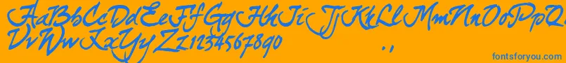 Curjtrial-Schriftart – Blaue Schriften auf orangefarbenem Hintergrund