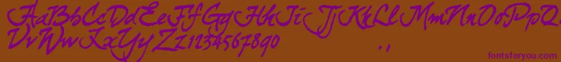 Czcionka Curjtrial – fioletowe czcionki na brązowym tle