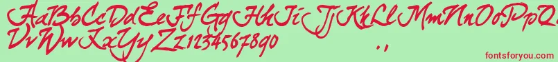 フォントCurjtrial – 赤い文字の緑の背景