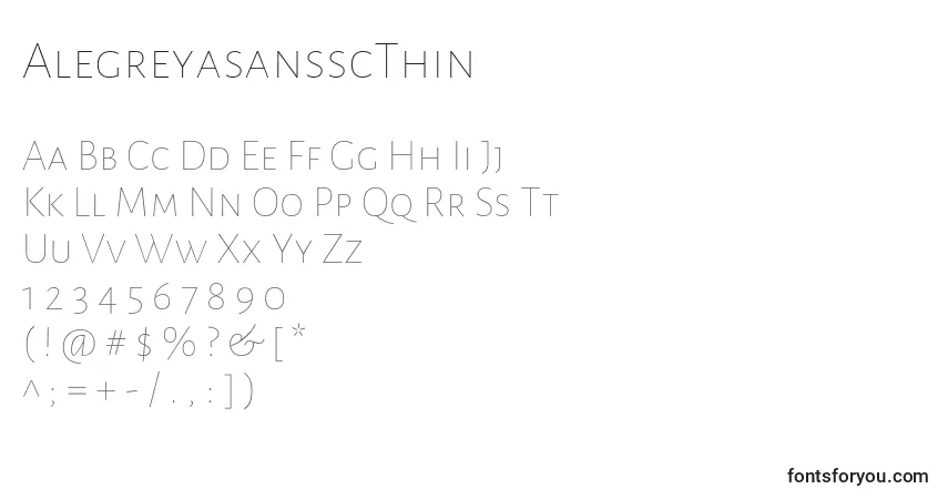 Czcionka AlegreyasansscThin – alfabet, cyfry, specjalne znaki