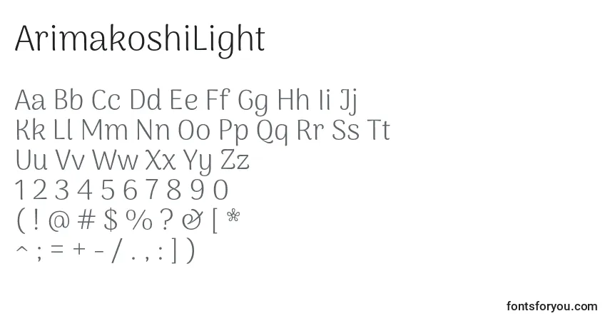 ArimakoshiLight font – alphabet, numbers, special characters