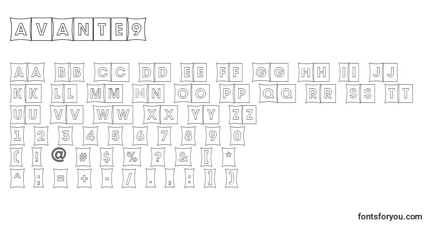 Шрифт Avante9 – алфавит, цифры, специальные символы