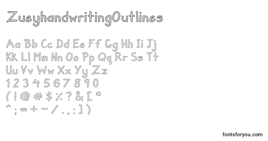 A fonte ZueyhandwritingOutlines – alfabeto, números, caracteres especiais