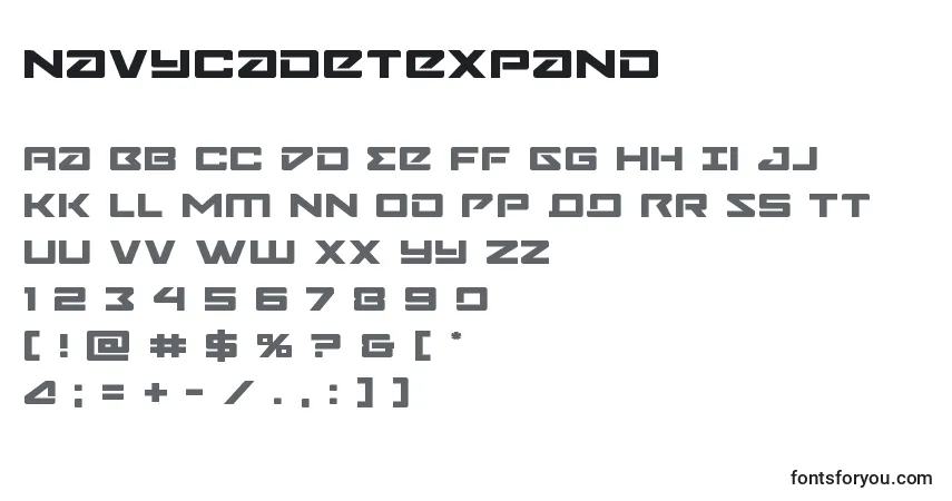 A fonte Navycadetexpand – alfabeto, números, caracteres especiais