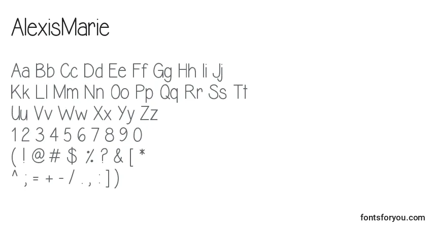 Czcionka AlexisMarie – alfabet, cyfry, specjalne znaki