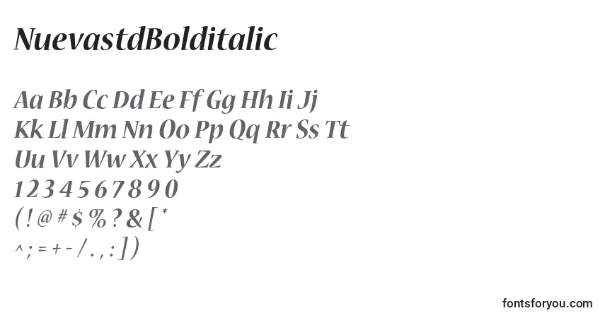 Шрифт NuevastdBolditalic – алфавит, цифры, специальные символы