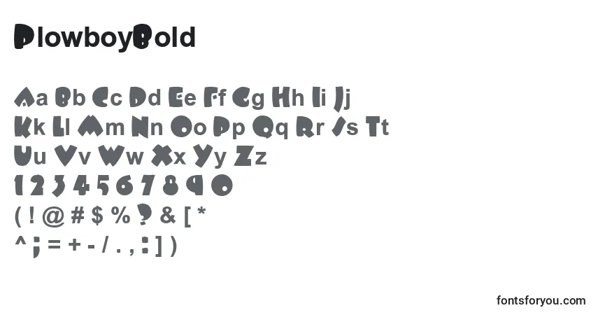 Czcionka PlowboyBold – alfabet, cyfry, specjalne znaki