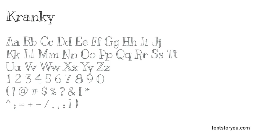 Czcionka Kranky – alfabet, cyfry, specjalne znaki