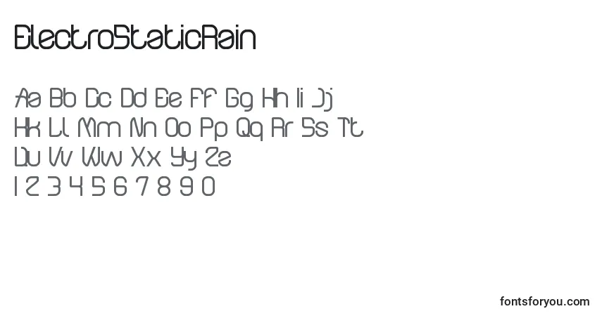 A fonte ElectroStaticRain (49290) – alfabeto, números, caracteres especiais