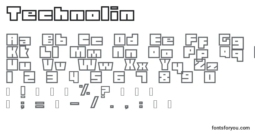 Schriftart Technolin – Alphabet, Zahlen, spezielle Symbole