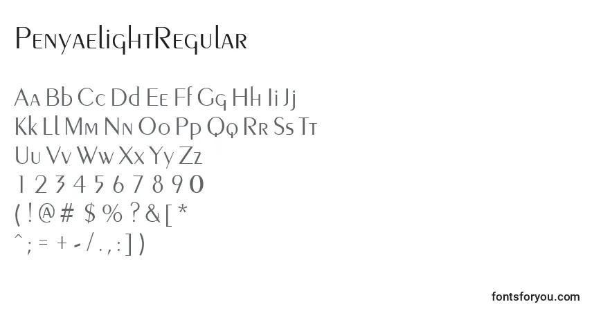 A fonte PenyaelightRegular – alfabeto, números, caracteres especiais