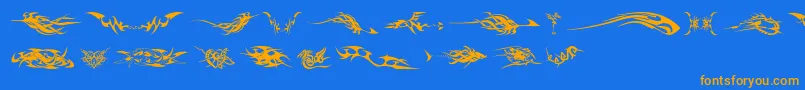 TribalzByMarioz-Schriftart – Orangefarbene Schriften auf blauem Hintergrund
