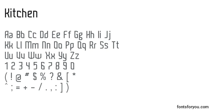 Czcionka Kitchen – alfabet, cyfry, specjalne znaki