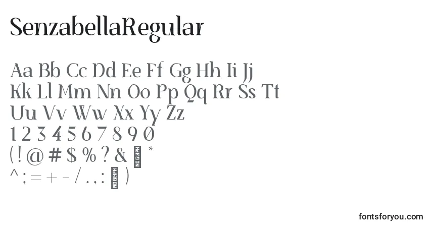 characters of senzabellaregular font, letter of senzabellaregular font, alphabet of  senzabellaregular font