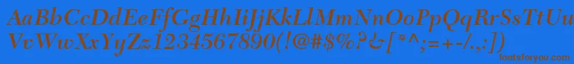 NewcaledonialtstdSemibdit-Schriftart – Braune Schriften auf blauem Hintergrund