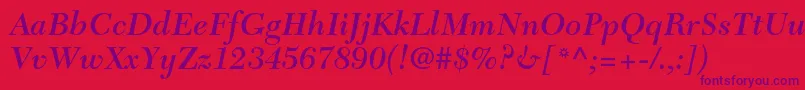 フォントNewcaledonialtstdSemibdit – 赤い背景に紫のフォント