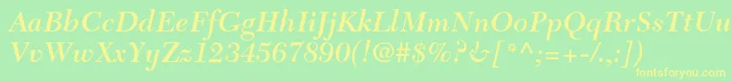 フォントNewcaledonialtstdSemibdit – 黄色の文字が緑の背景にあります