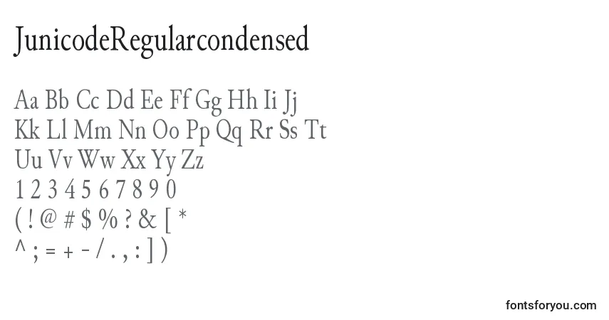 Czcionka JunicodeRegularcondensed – alfabet, cyfry, specjalne znaki