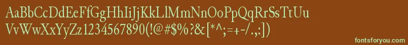 フォントJunicodeRegularcondensed – 緑色の文字が茶色の背景にあります。